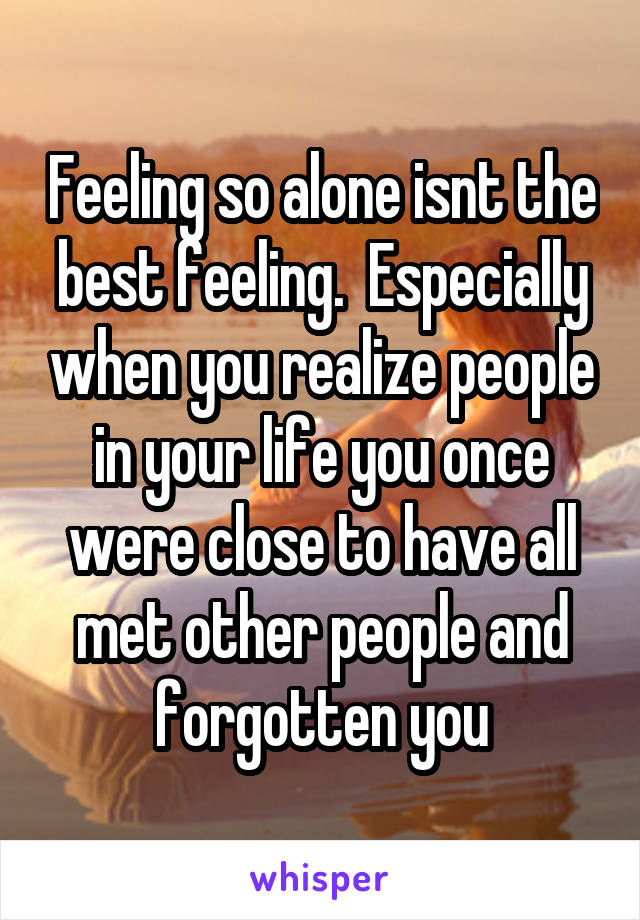 Feeling so alone isnt the best feeling.  Especially when you realize people in your life you once were close to have all met other people and forgotten you