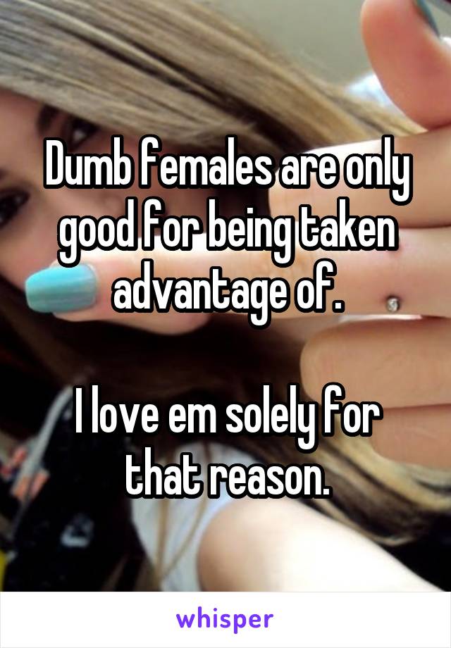 Dumb females are only good for being taken advantage of.

I love em solely for that reason.