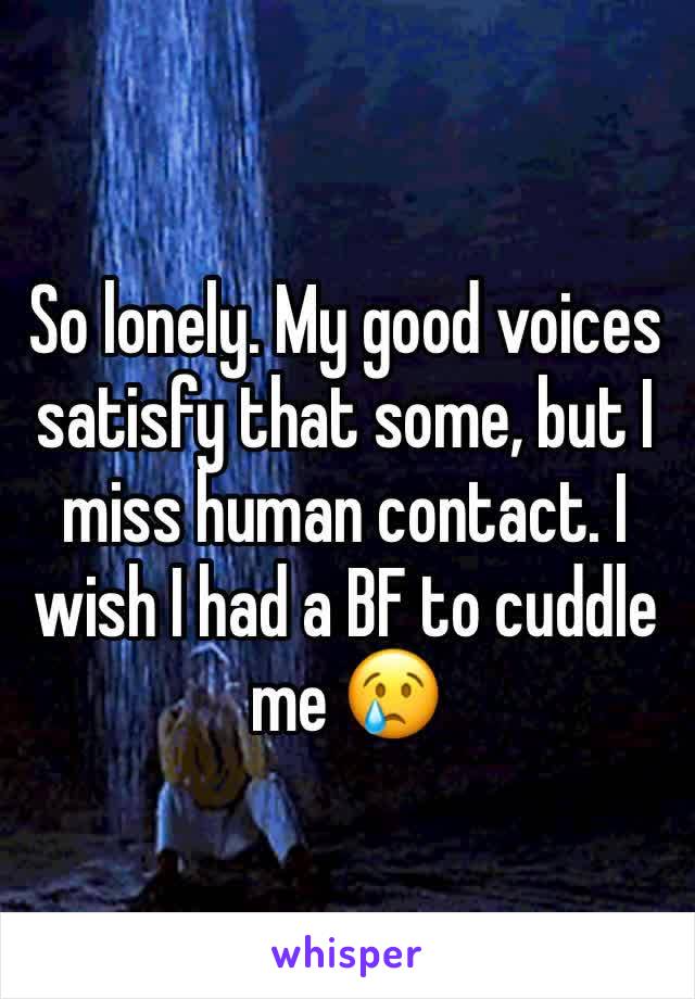 So lonely. My good voices satisfy that some, but I miss human contact. I wish I had a BF to cuddle me 😢