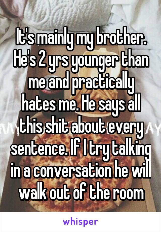 It's mainly my brother. He's 2 yrs younger than me and practically hates me. He says all this shit about every sentence. If I try talking in a conversation he will walk out of the room