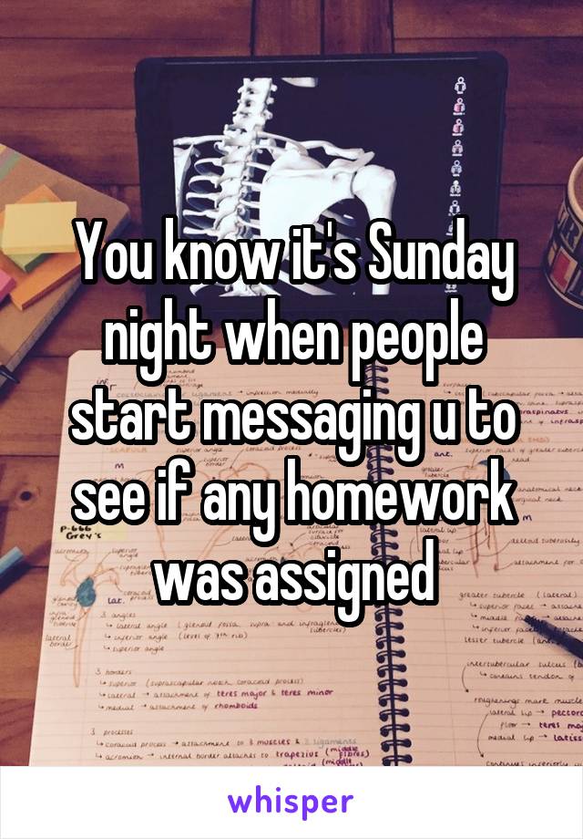 You know it's Sunday night when people start messaging u to see if any homework was assigned