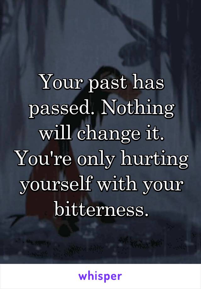 Your past has passed. Nothing will change it. You're only hurting yourself with your bitterness.