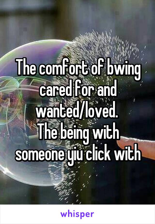 The comfort of bwing cared for and wanted/loved. 
The being with someone yiu click with