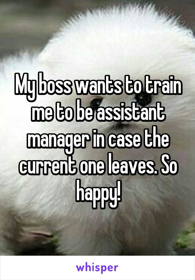 My boss wants to train me to be assistant manager in case the current one leaves. So happy!