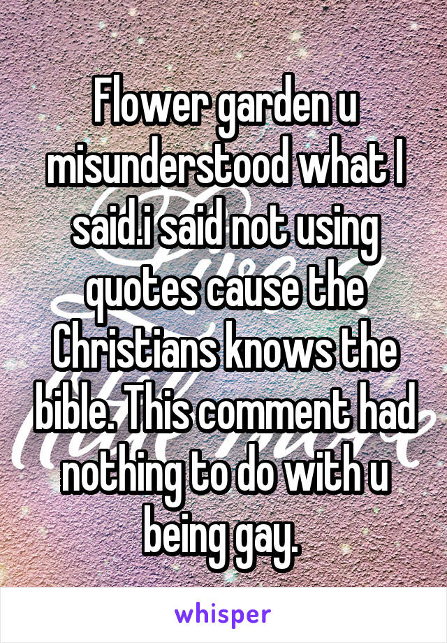 Flower garden u misunderstood what I said.i said not using quotes cause the Christians knows the bible. This comment had nothing to do with u being gay. 