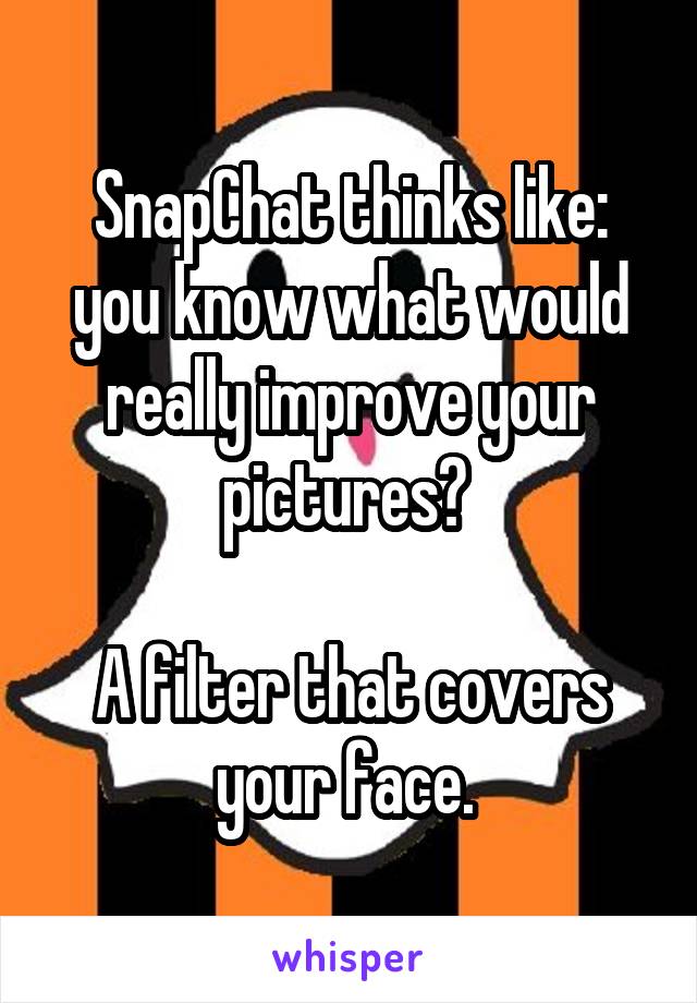 SnapChat thinks like: you know what would really improve your pictures? 

A filter that covers your face. 