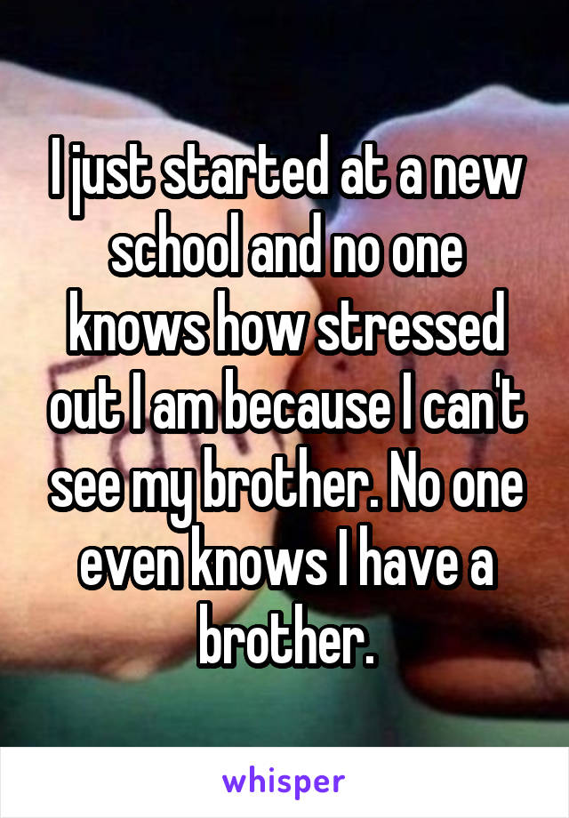 I just started at a new school and no one knows how stressed out I am because I can't see my brother. No one even knows I have a brother.