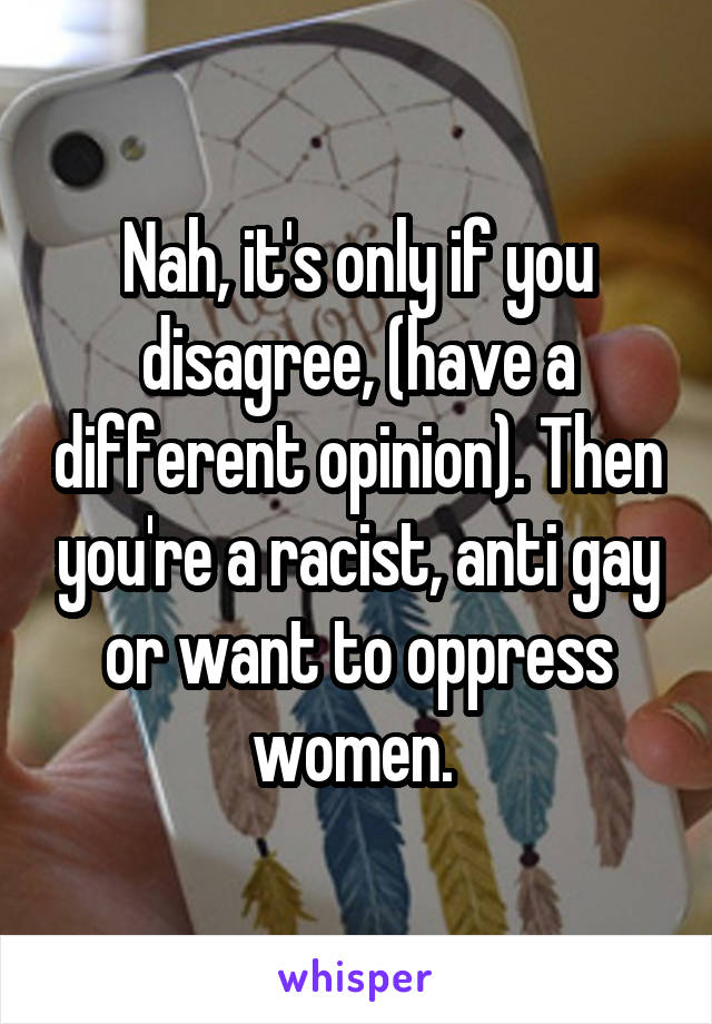 Nah, it's only if you disagree, (have a different opinion). Then you're a racist, anti gay or want to oppress women. 