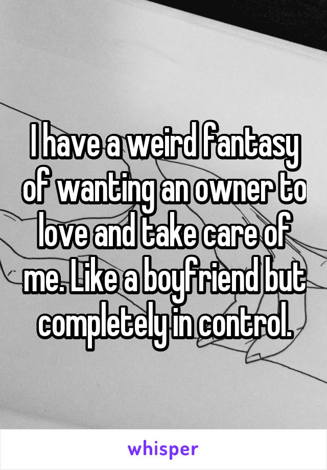 I have a weird fantasy of wanting an owner to love and take care of me. Like a boyfriend but completely in control.