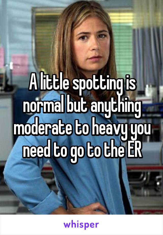 A little spotting is normal but anything moderate to heavy you need to go to the ER