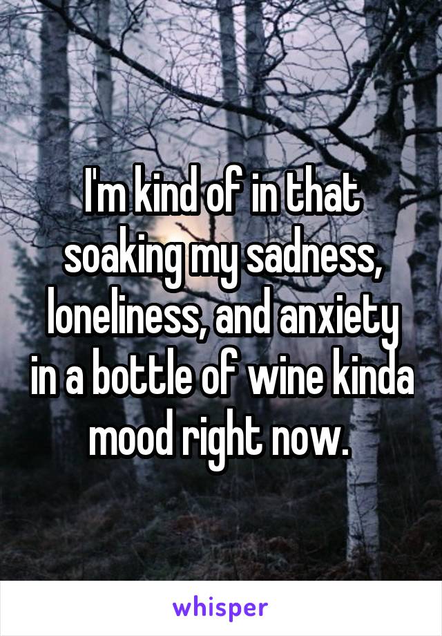 I'm kind of in that soaking my sadness, loneliness, and anxiety in a bottle of wine kinda mood right now. 