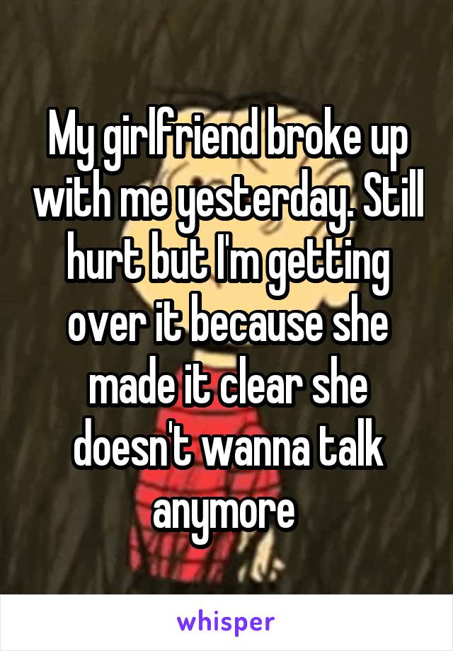 My girlfriend broke up with me yesterday. Still hurt but I'm getting over it because she made it clear she doesn't wanna talk anymore 
