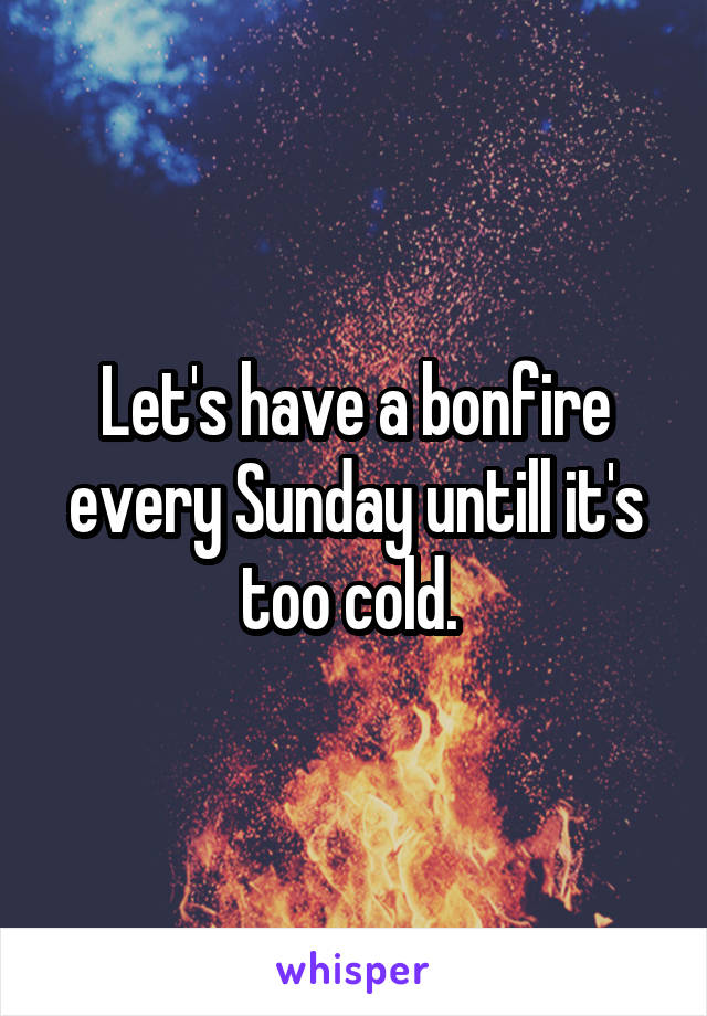Let's have a bonfire every Sunday untill it's too cold. 