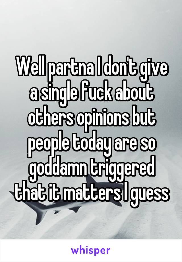 Well partna I don't give a single fuck about others opinions but people today are so goddamn triggered that it matters I guess