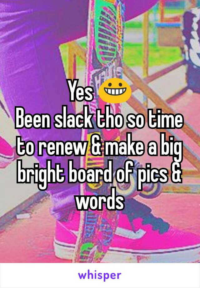 Yes 😀
Been slack tho so time to renew & make a big bright board of pics & words