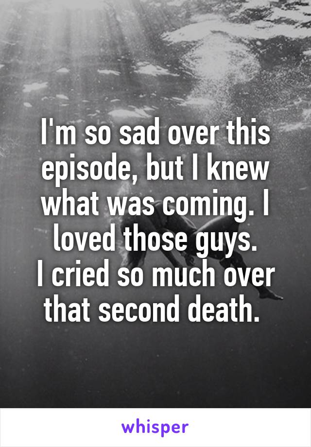 I'm so sad over this episode, but I knew what was coming. I loved those guys.
I cried so much over that second death. 