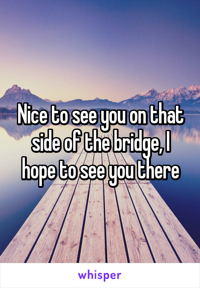 Nice to see you on that side of the bridge, I hope to see you there