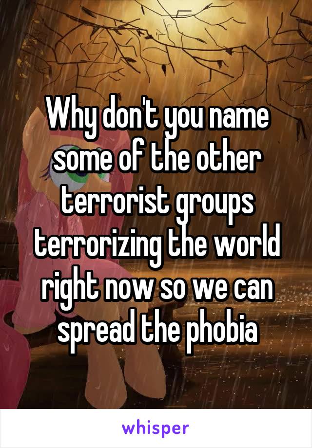 Why don't you name some of the other terrorist groups terrorizing the world right now so we can spread the phobia