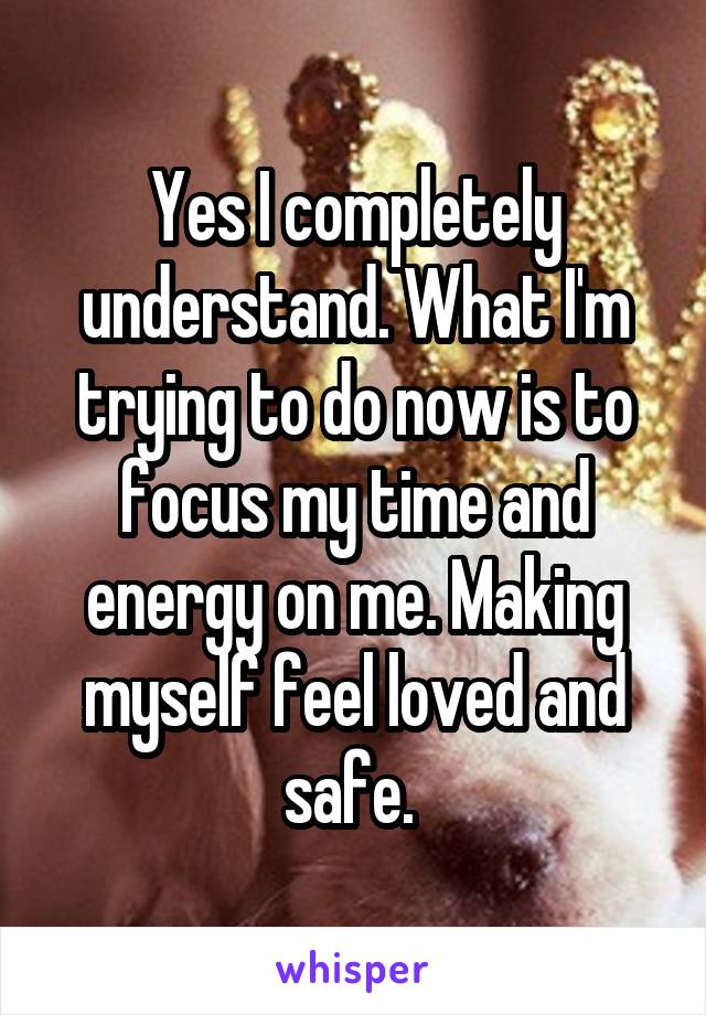 Yes I completely understand. What I'm trying to do now is to focus my time and energy on me. Making myself feel loved and safe. 
