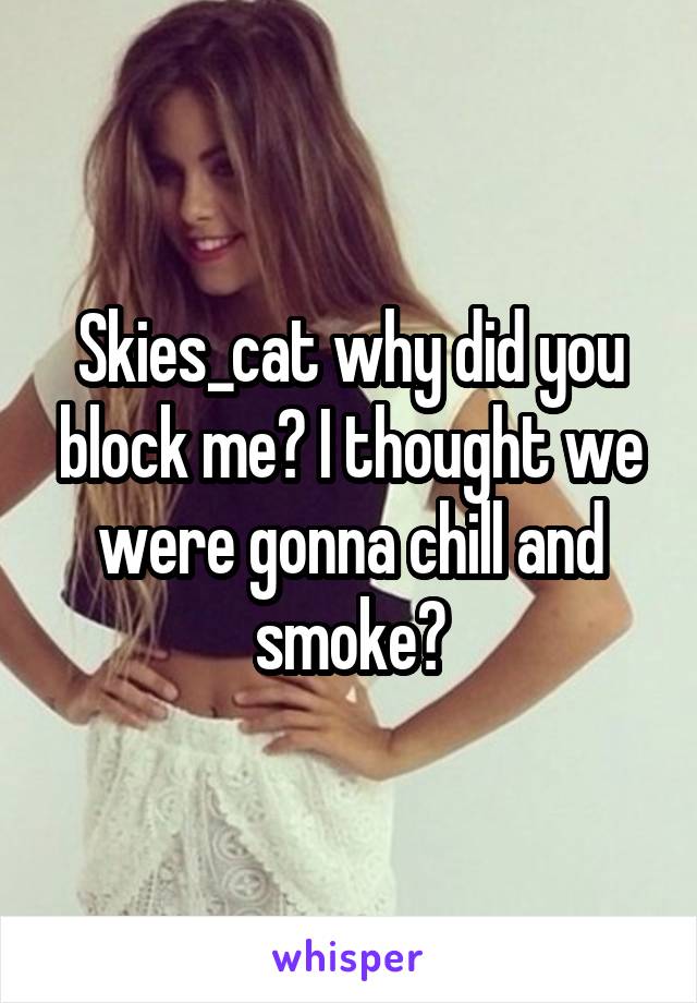Skies_cat why did you block me? I thought we were gonna chill and smoke?