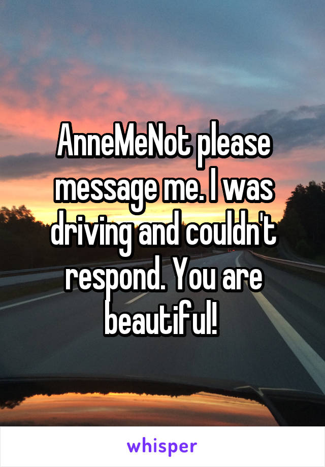 AnneMeNot please message me. I was driving and couldn't respond. You are beautiful! 