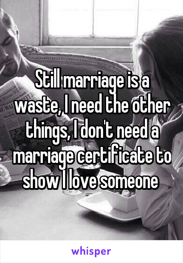Still marriage is a waste, I need the other things, I don't need a marriage certificate to show I love someone 