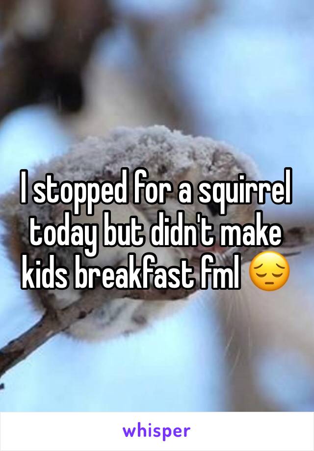 I stopped for a squirrel today but didn't make kids breakfast fml 😔