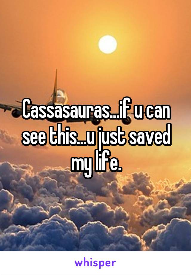 Cassasauras...if u can see this...u just saved my life.