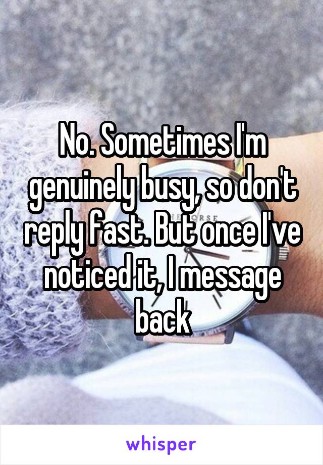 No. Sometimes I'm genuinely busy, so don't reply fast. But once I've noticed it, I message back