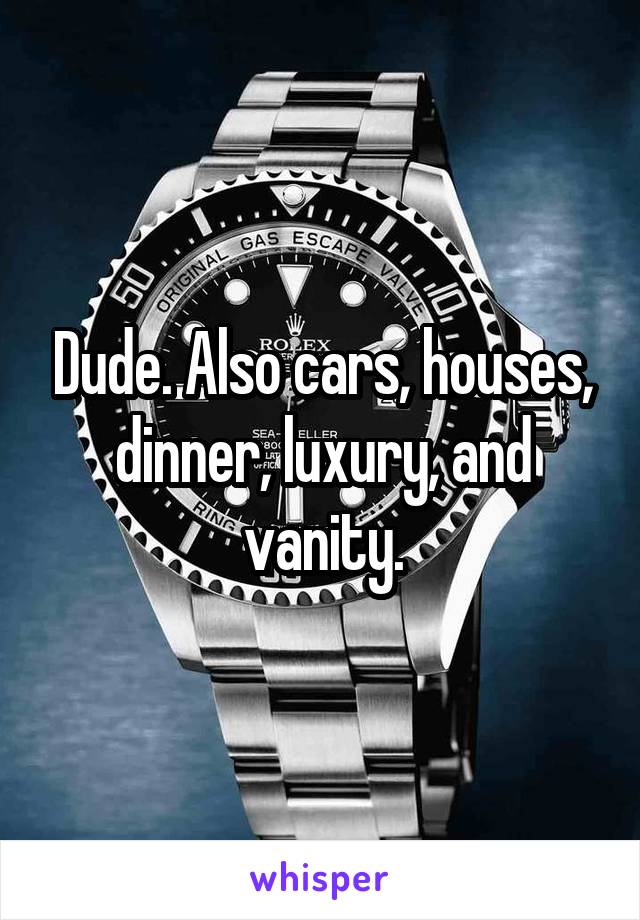 Dude. Also cars, houses, dinner, luxury, and vanity.