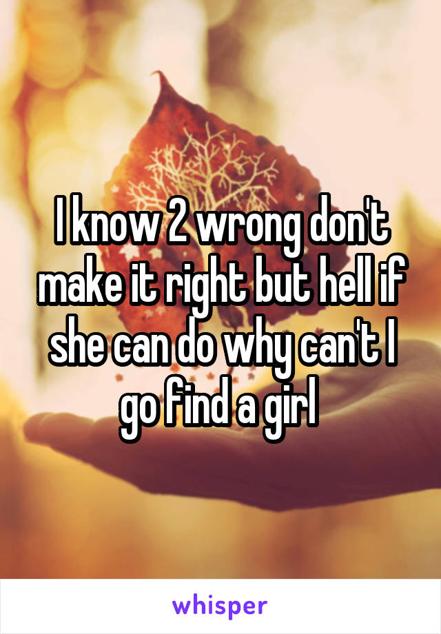 I know 2 wrong don't make it right but hell if she can do why can't I go find a girl 