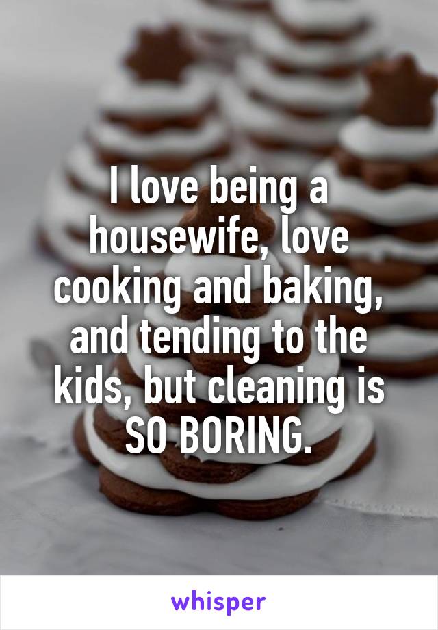 I love being a housewife, love cooking and baking, and tending to the kids, but cleaning is SO BORING.