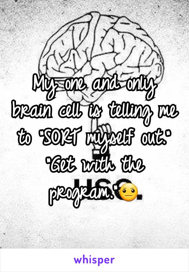 My one and only brain cell is telling me to "SORT myself out." "Get with the program."😐