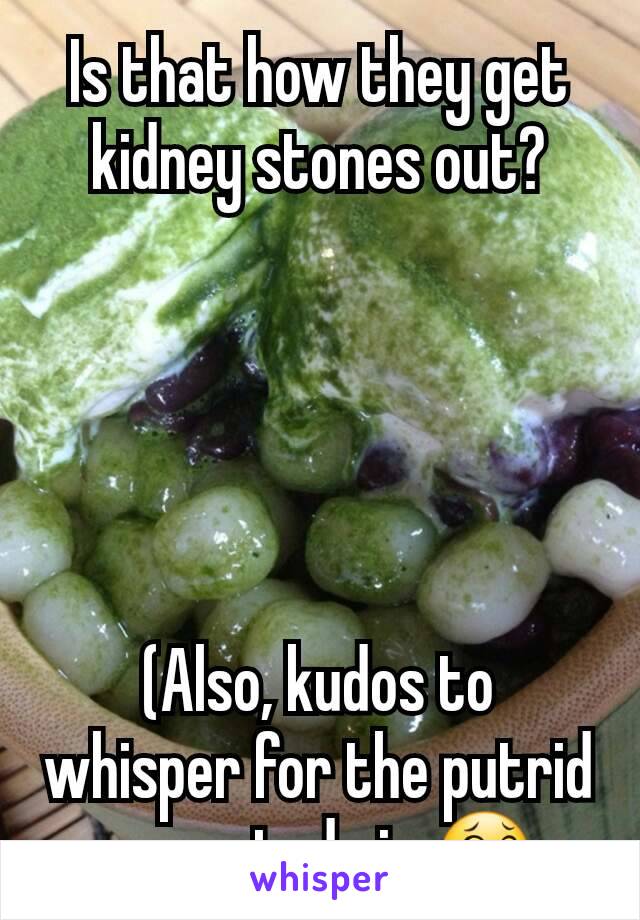 Is that how they get kidney stones out?





(Also, kudos to whisper for the putrid suggested pic 😂 