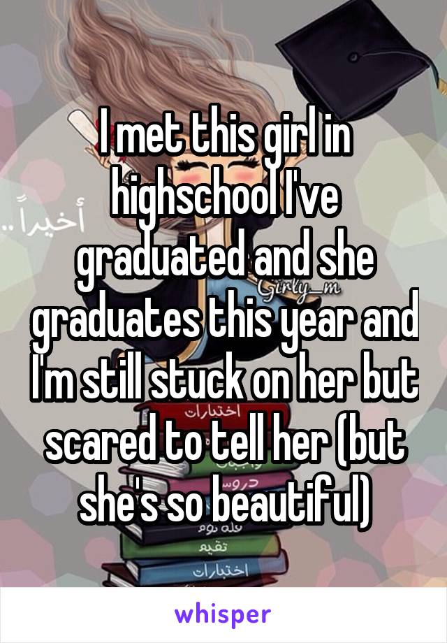 I met this girl in highschool I've graduated and she graduates this year and I'm still stuck on her but scared to tell her (but she's so beautiful)
