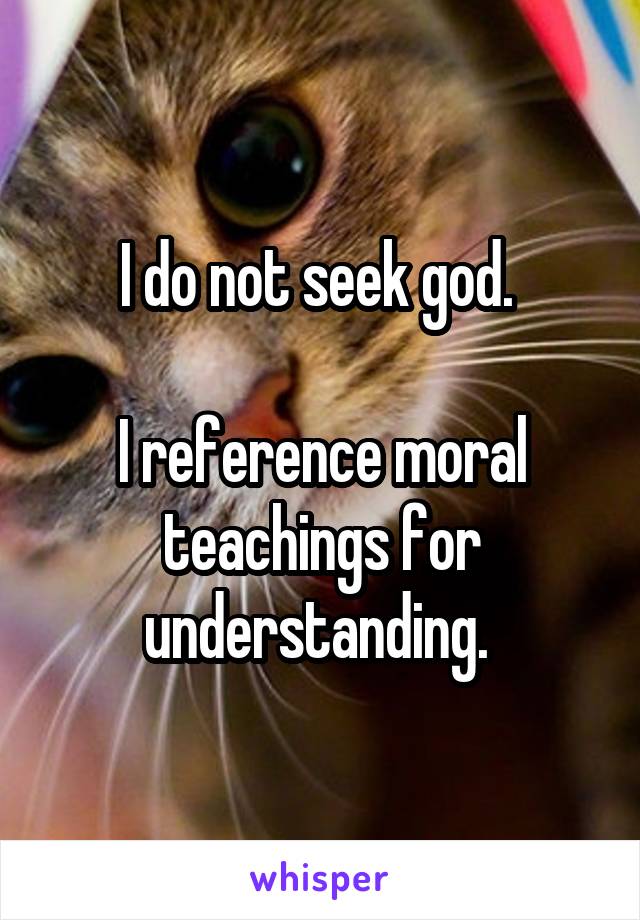 I do not seek god. 

I reference moral teachings for understanding. 