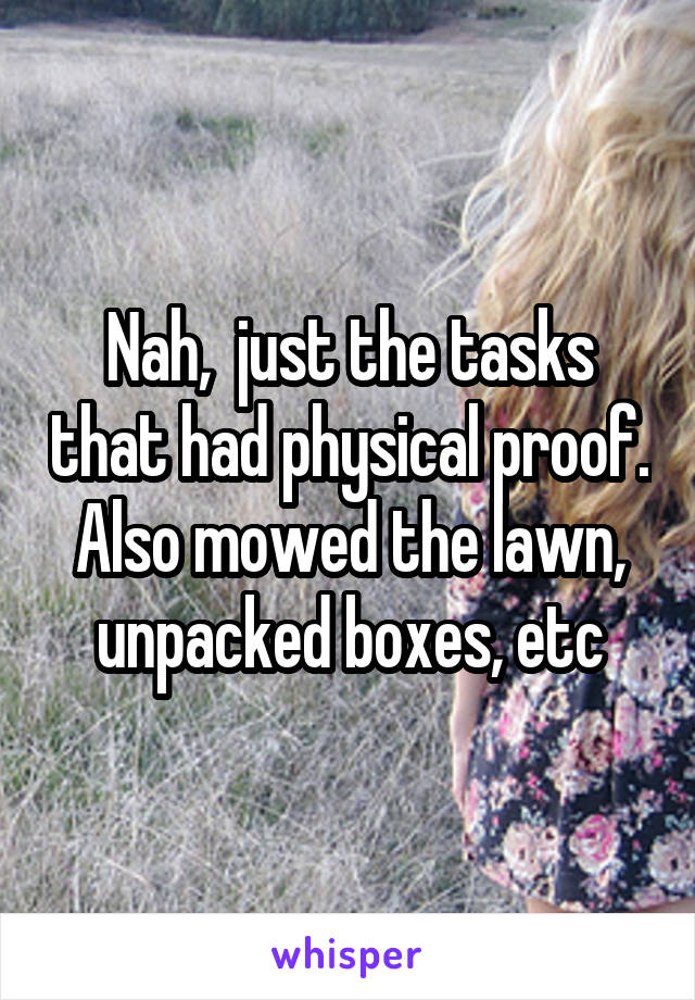 Nah,  just the tasks that had physical proof. Also mowed the lawn, unpacked boxes, etc