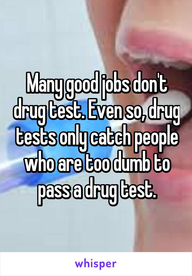 Many good jobs don't drug test. Even so, drug tests only catch people who are too dumb to pass a drug test.