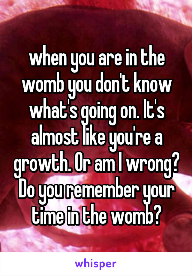 when you are in the womb you don't know what's going on. It's almost like you're a growth. Or am I wrong? Do you remember your time in the womb?