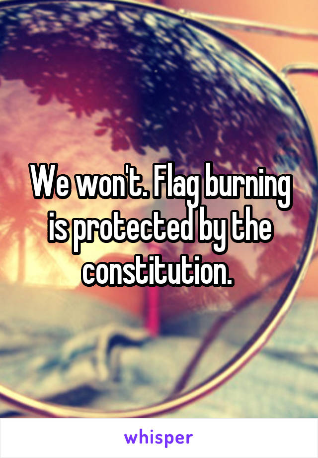 We won't. Flag burning is protected by the constitution. 