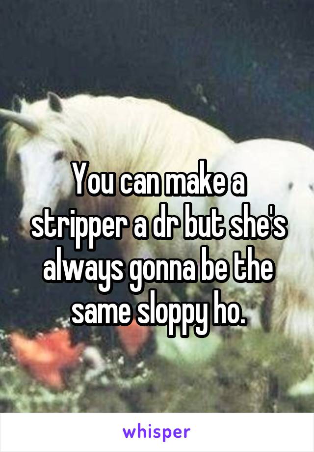 
You can make a stripper a dr but she's always gonna be the same sloppy ho.