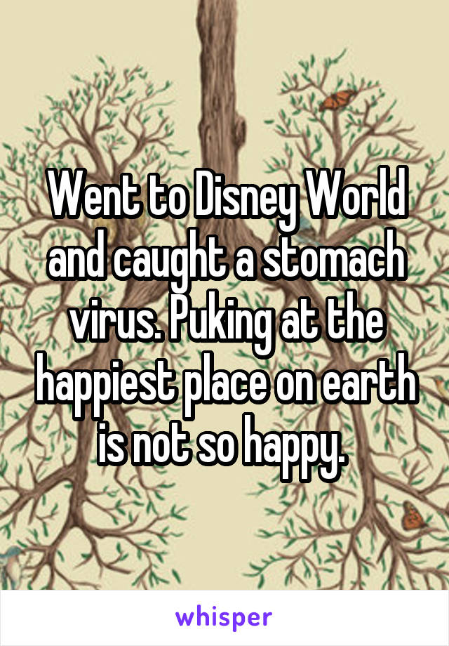 Went to Disney World and caught a stomach virus. Puking at the happiest place on earth is not so happy. 