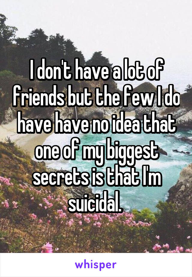 I don't have a lot of friends but the few I do have have no idea that one of my biggest secrets is that I'm suicidal. 