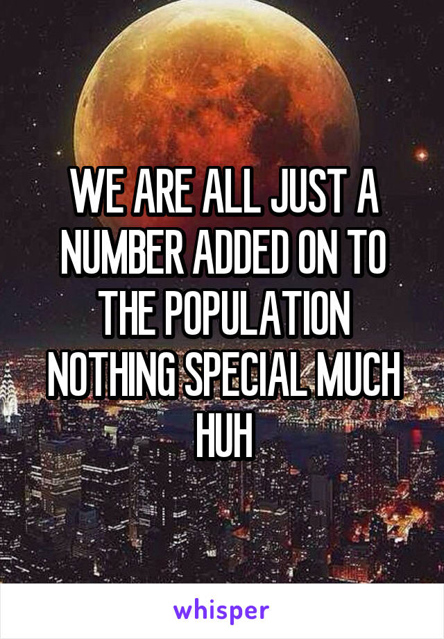 WE ARE ALL JUST A NUMBER ADDED ON TO THE POPULATION NOTHING SPECIAL MUCH HUH