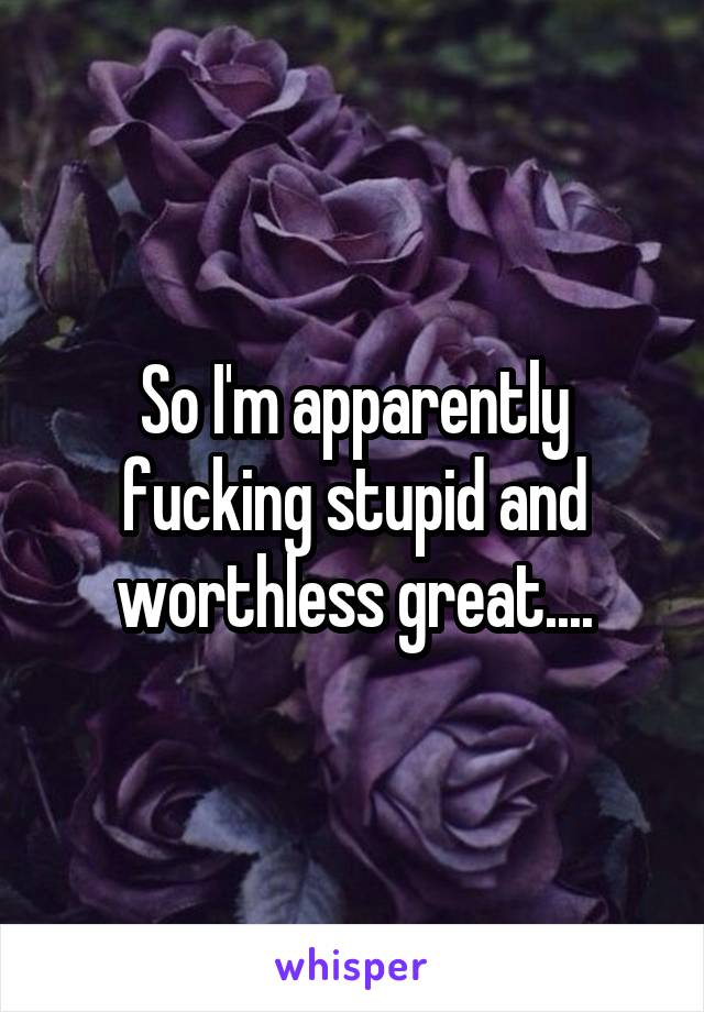 So I'm apparently fucking stupid and worthless great....