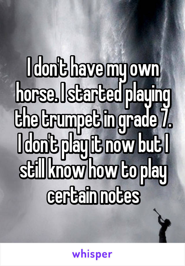 I don't have my own horse. I started playing the trumpet in grade 7. I don't play it now but I still know how to play certain notes