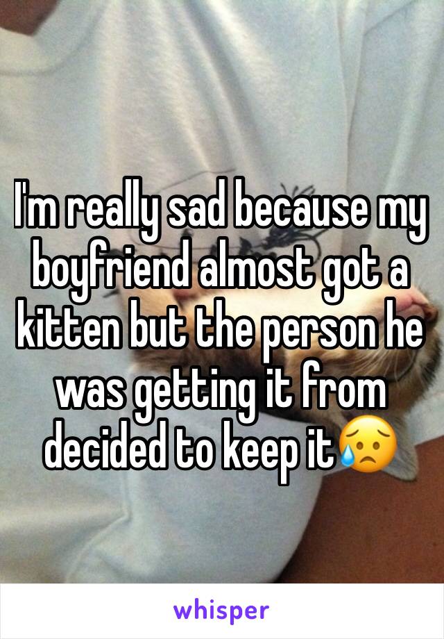 I'm really sad because my boyfriend almost got a kitten but the person he was getting it from decided to keep it😥