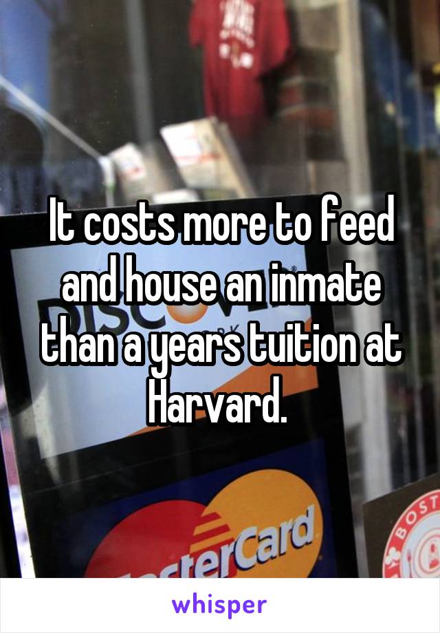 It costs more to feed and house an inmate than a years tuition at Harvard. 