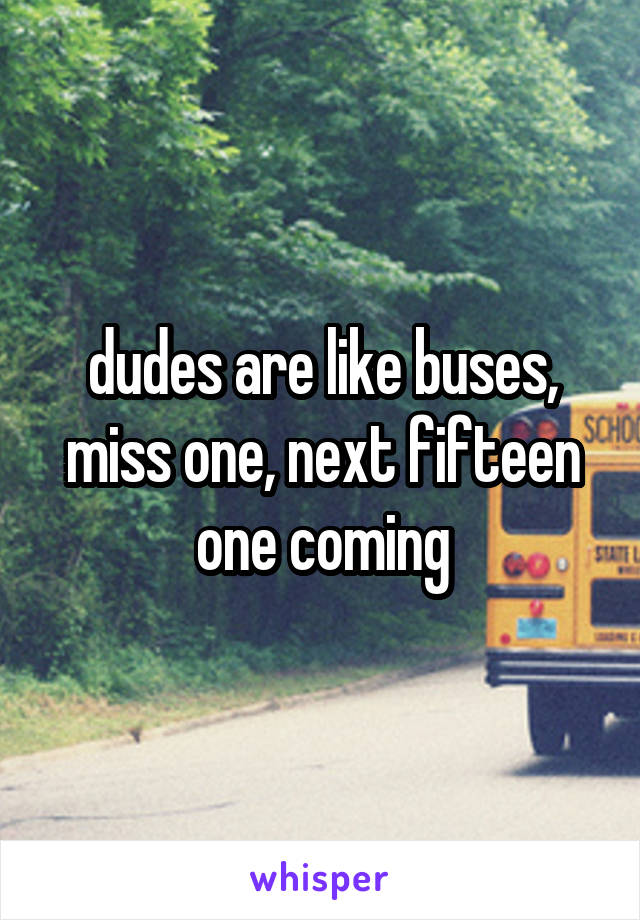 dudes are like buses, miss one, next fifteen one coming