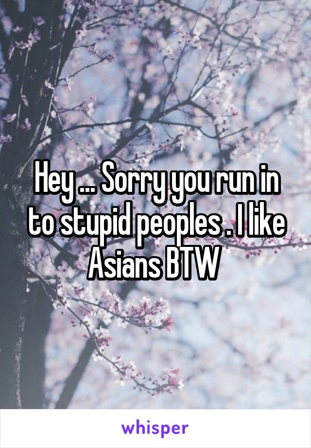 Hey ... Sorry you run in to stupid peoples . I like Asians BTW 